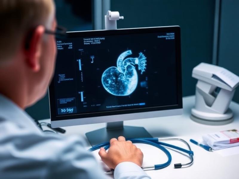 Cardiologist reviewing cardiac imaging on a clinical monitor